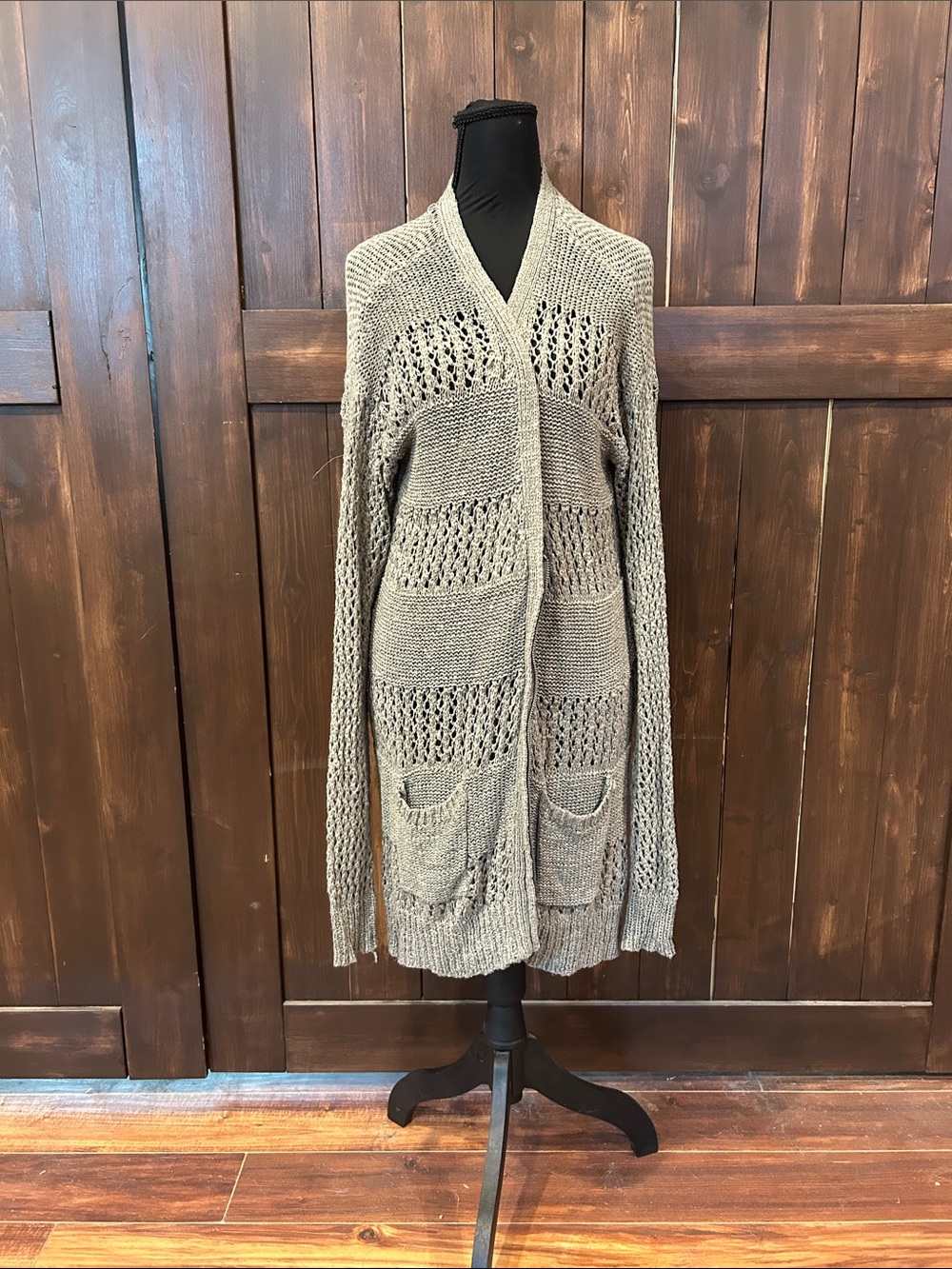Silver Jeans Taupe Open-Knit Long Cardigan